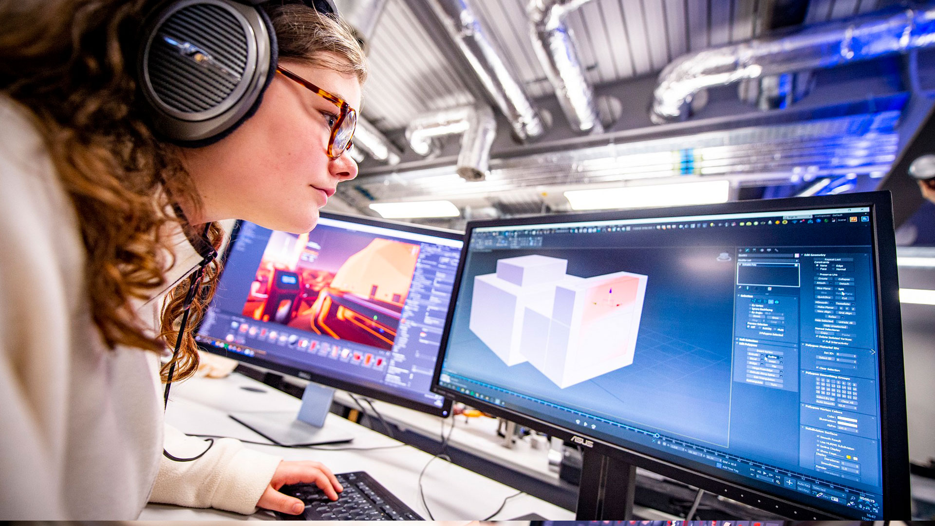 Young girl creating digital environments in the Immersive Academy 