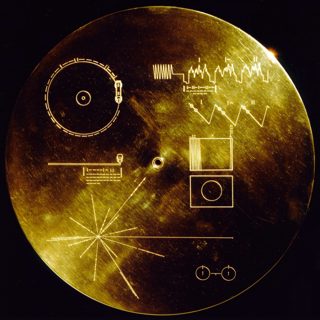 The back of the 'Golden Record' aboard the Voyager spacecraft containing information about Earth and humanity