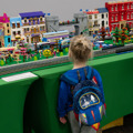 Young child looking at LEGO trains at the Brickish Weekend