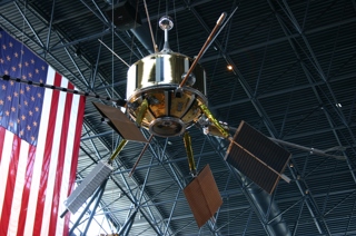 A photograph taken of a replica of Ariel-1 at the National Air and Space Museum