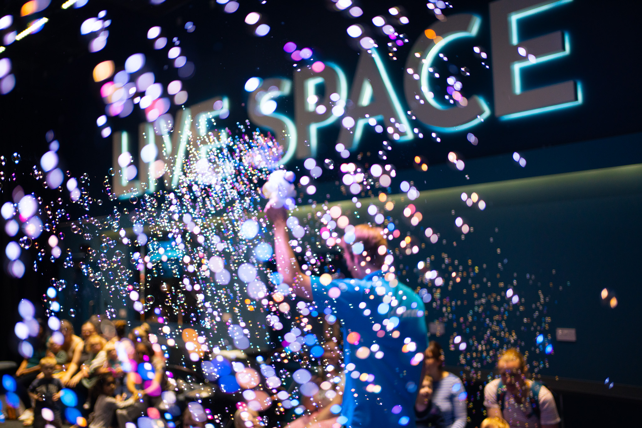 Bubbles and lights as part of sensory play in LIVE Space