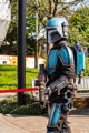 A Mandalorian waiting for visitors at Galactic Gathering
