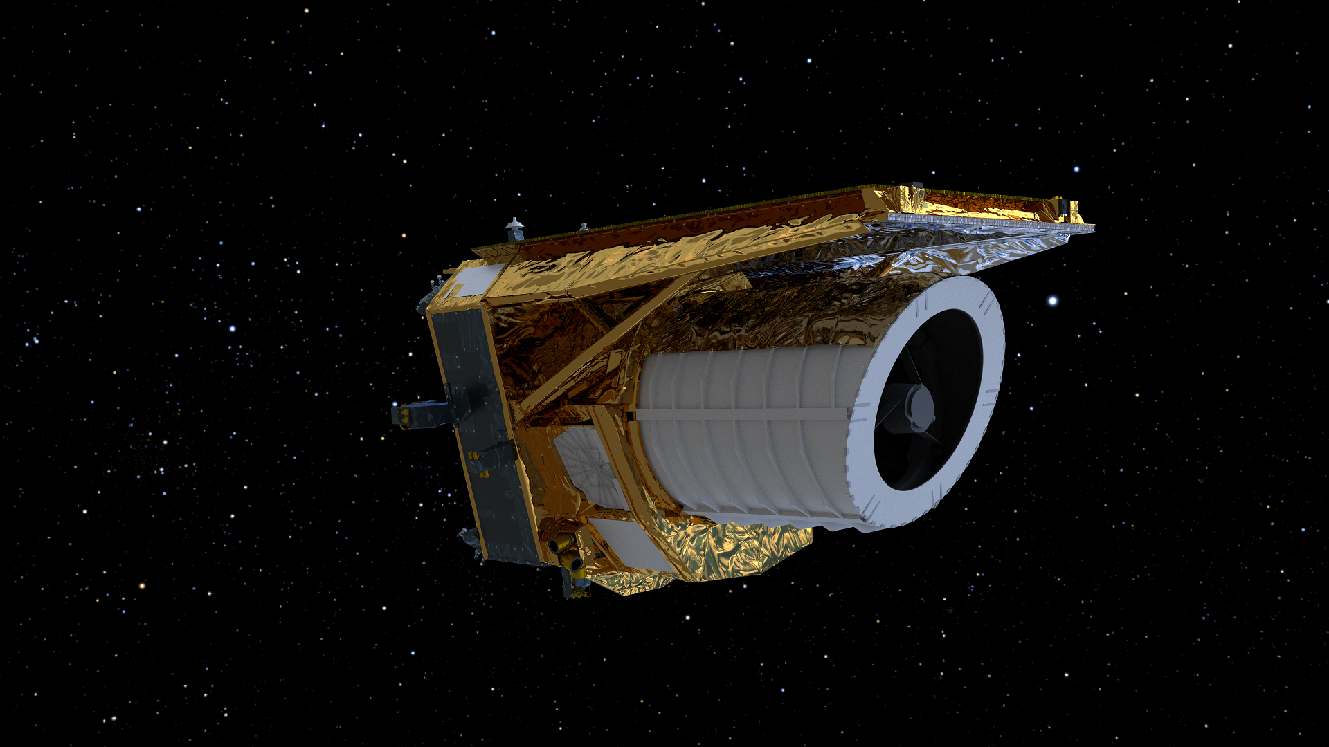 An artist's impression of the Euclid telescope in space.