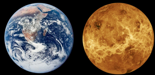  A picture of Earth (left) and Venus (right).