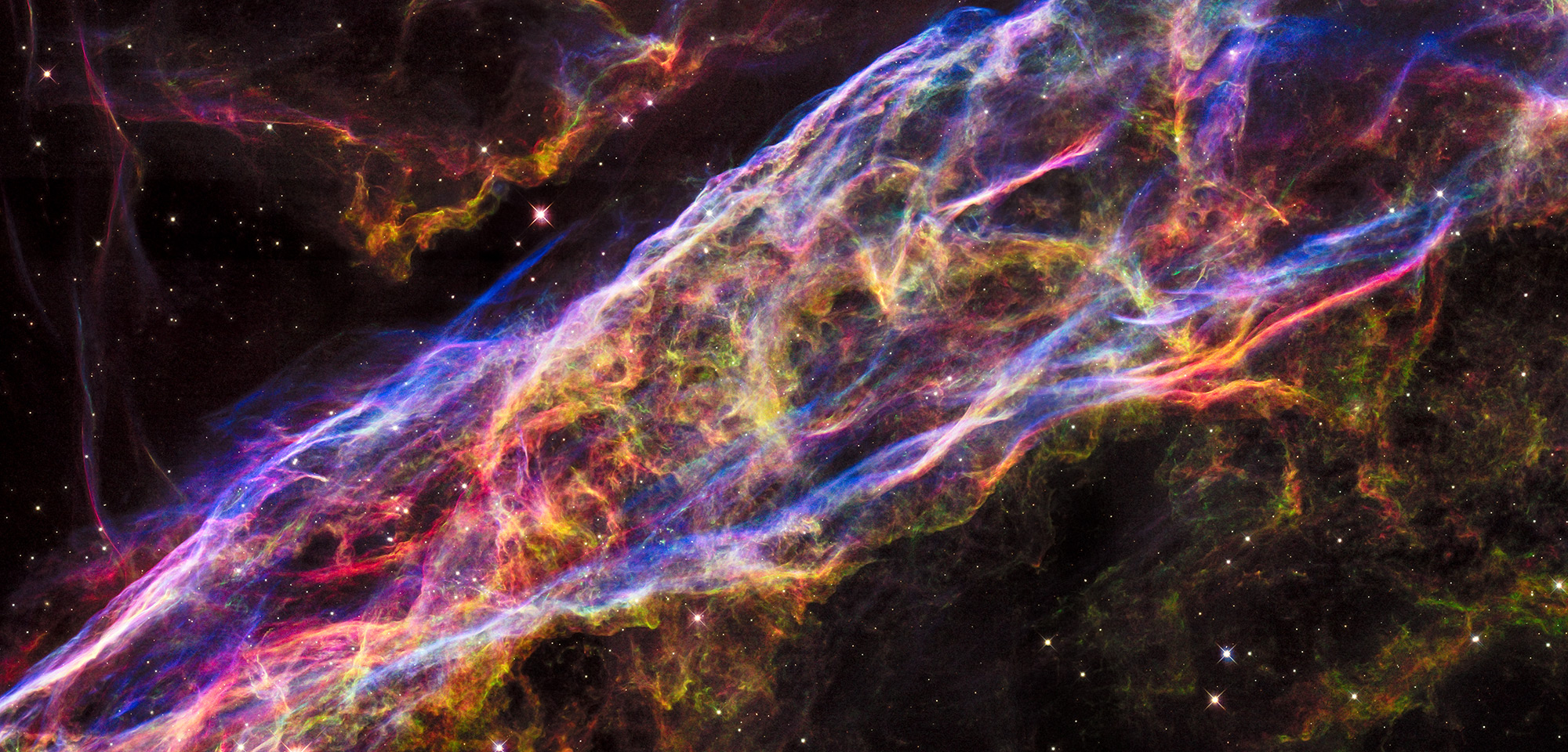 NASA's Hubble Space Telescope has unveiled in stunning detail a small section of the expanding remains of a massive star that exploded about 8,000 years ago, the Veil Nebula