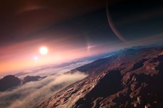 An artist’s rendering of an exoplanet seen from its moon