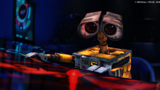 WALL-E using a digital interface on the spaceship