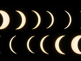 Composite image of Solar Eclipse on 8th April 2024 to show different stages of the eclipse.