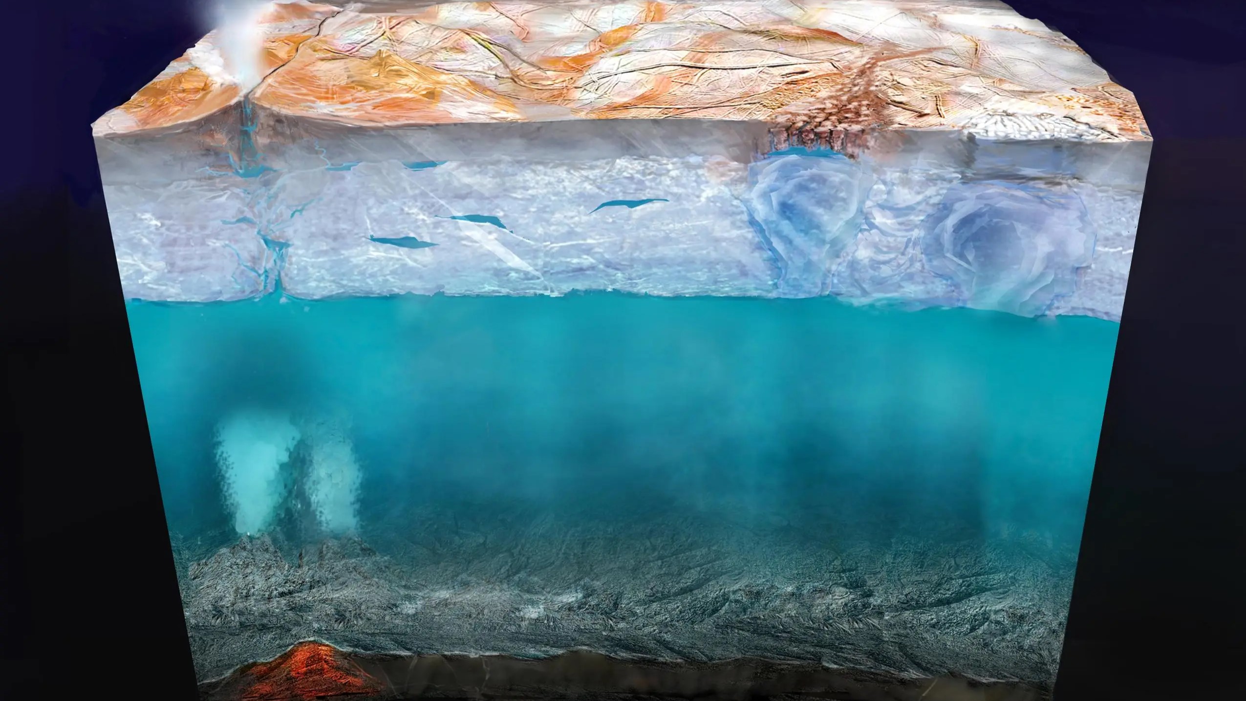 Artist's concept of Europa's subsurface ocean.
