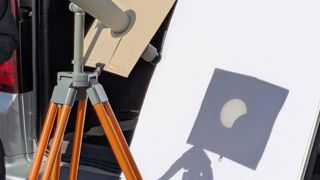 A telescope is used to project a Partial solar eclipse in 2025 from the NSC Car Park.