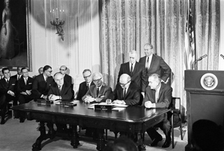 The signing of the Outer Space Treaty in 1967. 