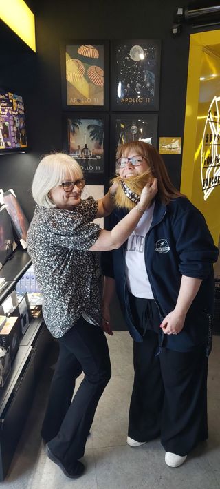 Katie and Lisa with a Beard