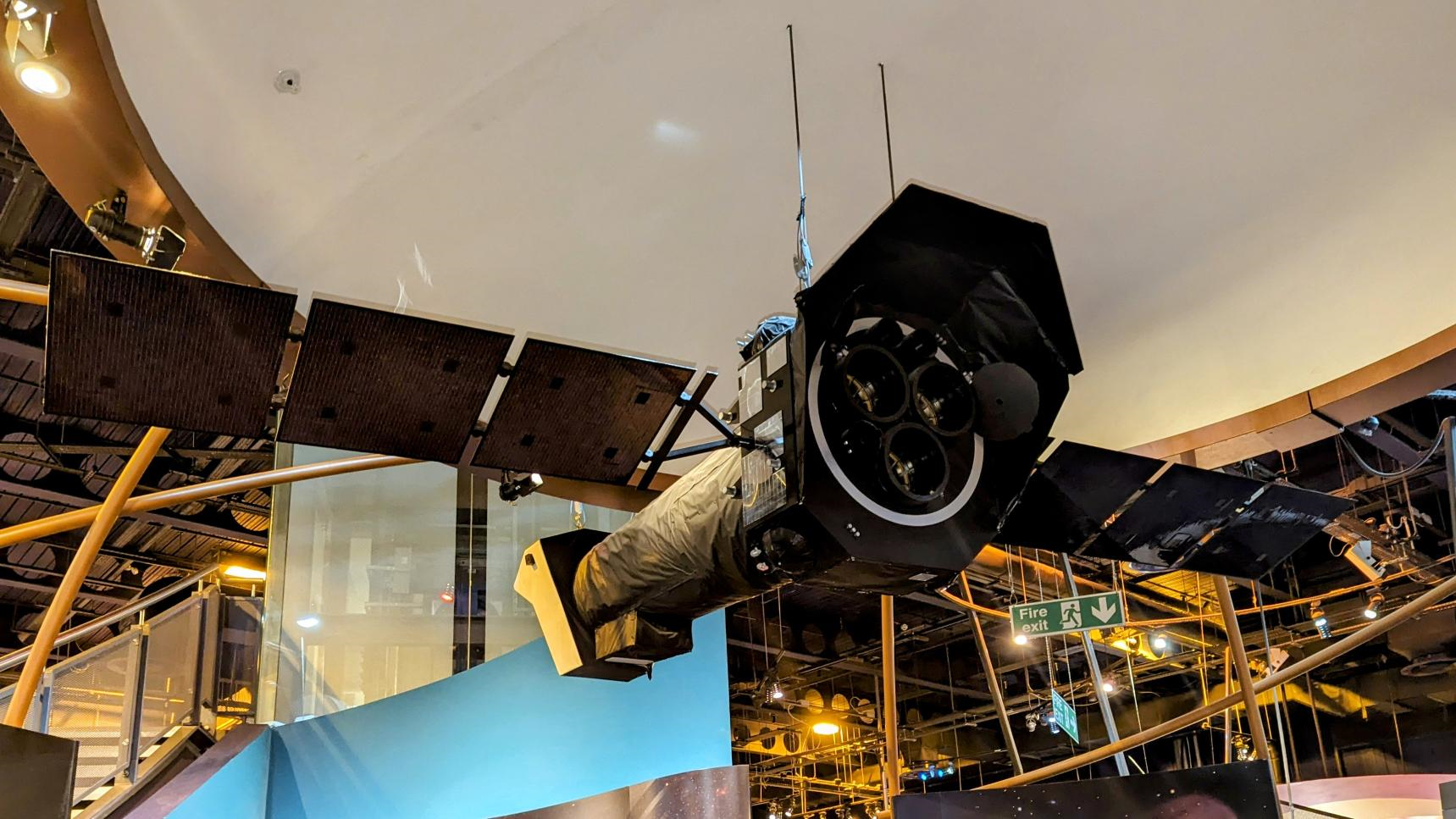 The 1:4 scale model of XMM-Newton on display at the National Space Centre.