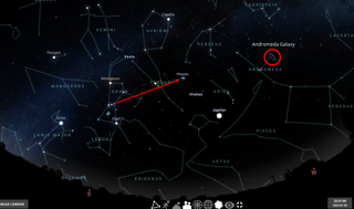 Screenshot of Stellarium showing the Winter night sky.